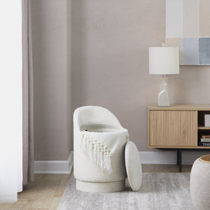 English Elm 18" Tufted Velvet Vanity Stool with 360 Swivel Base and Hidden Storage Compartment Cream B202P471494