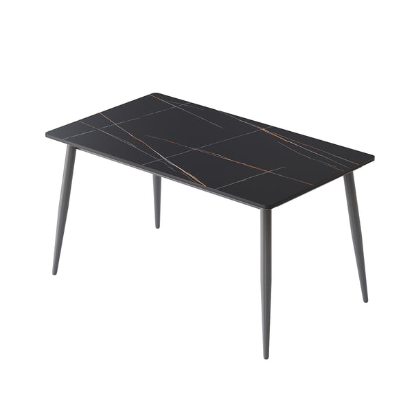 English Elm 55.12" Modern Artificial Stone Dining Table With Metal Legs - Seats 6, Stylish Minimalist Design! W1535S00501