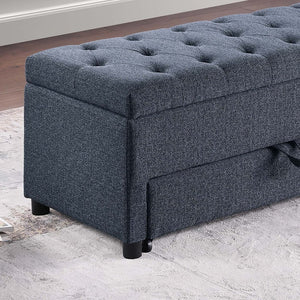 English Elm Contemporary Tufted Bouclé Storage Ottoman with Hidden Compartment and Smooth Pull-Out Drawer Bench Blue Gray 61 L x 20 W x 17 H B011P370882