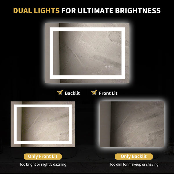 English Elm 24" X 32" Led Vanity Mirror with Dual Lighting Anti-fog Dimmable 3 Color Modes W1920P493131
