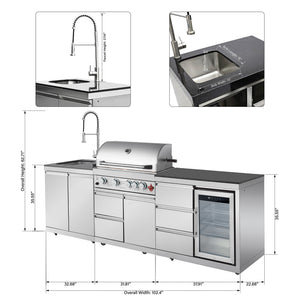 English Elm Outdoor Kitchen Island with Gas Grill Sink Refrigerator 304 Stainless Steel Bbq W5007S00020