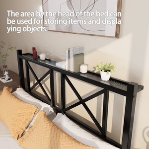 English Elm Full Size Floating Platform Bed with Led Underglow Usb Charging and Storage Headboard W840P383353