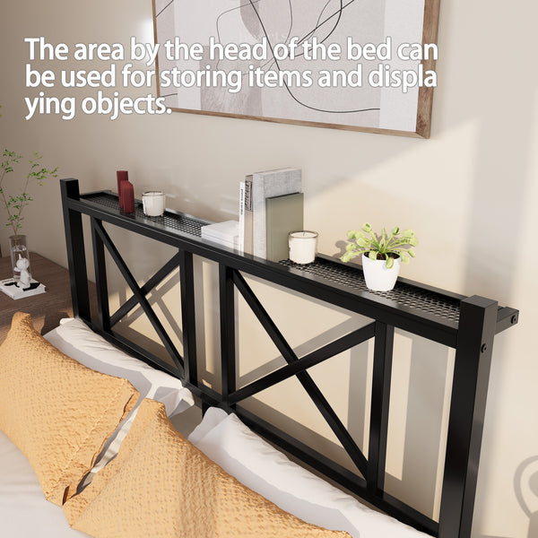 English Elm Full Size Floating Platform Bed with Led Underglow Usb Charging and Storage Headboard W840P383353