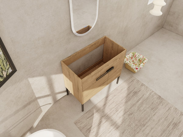 English Elm 36 Dual-Function Bathroom Vanity 36" Freestanding or Wall-Mount Cabinet, Eco Plywood, Shelf, Feet W999123987