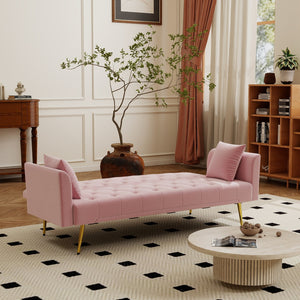 English Elm Modern Tufted Velvet Sleeper Sofa Retro Style Convertible Fold Flat for Compact Spaces Pink W2353P399455