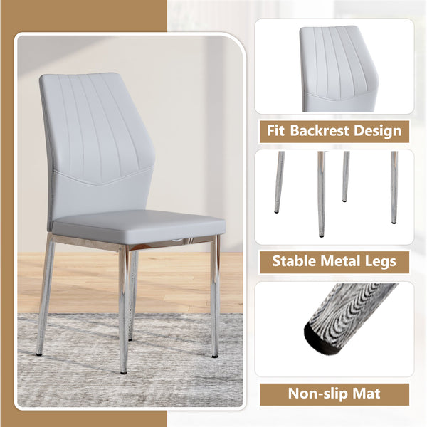 English Elm Set of 6 ergonomic dining chairs with shell-pattern back, 37" height, breathable tech fabric, sturdy metal legs and adjustable anti-slip feet for stable, comfortable seating during meals Light Gray,Silver W1151P359602