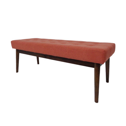 English Elm Mid-century Button Tufted Ottoman with Walnut Tapered Legs for Living Room Bedroom Coral N778P440482C