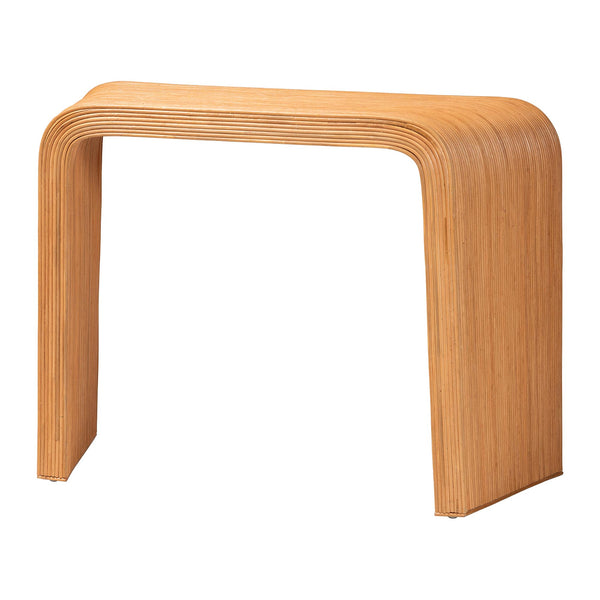 English Elm Bohemian Hand-braided Rattan Side Table with Open Shelf for Warm Organic Interiors B2750P467828