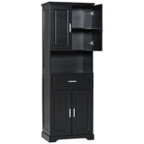 English Elm Tall Bathroom Cabinet With Four Doors, Large Storage Space Open Shelve, Upper Storage Cabinet, Black