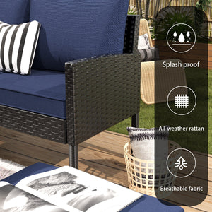 English Elm Small Space Outdoor Wicker Dining Set with Tempered Glass Table and Cushioned Seating W2071P281587