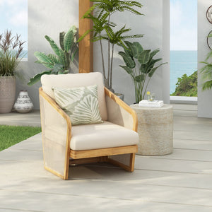 English Elm Christopher Knight Home® - Royal Wood Textilene Club Chair - Handcrafted Outdoor Seating With Cushioned Comfort & Durability N773P218355B
