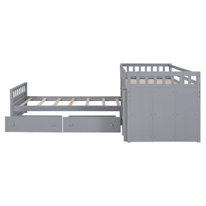 English Elm L-shaped Twin Loft Platform Bed with 7 Drawers Full Guardrails Kids White Pine LT000853AAE