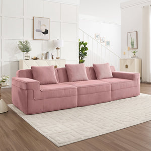 English Elm Modular 3-Seat Boneless Sofa - Cloud-Like Comfort, Soft Pink Corduroy, Modern Design With Pillows W3041S00338
