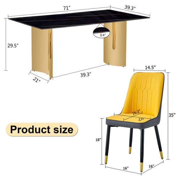 English Elm Table Set With Glass Top & Golden Legs, 8 Ergonomic Pu Dining Chairs In Orange & Dark Gray W1151S04341-GIGA