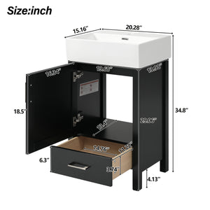 English Elm 20.28'' 20.28" Modern Bathroom Vanity with Ceramic Sink, Solid Wood Frame, Soft-Close Drawer & Cabinet - Space-Saving Design Black N729P277755B