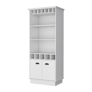 English Elm Fm Furniture Sophia White Bar Cabinet with Stemware Rack and Five Bottle Slots B128S00067