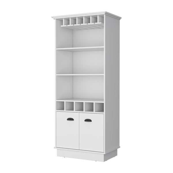 English Elm Fm Furniture Sophia White Bar Cabinet with Stemware Rack and Five Bottle Slots B128S00067