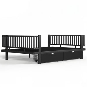 English Elm Full Size Metal Platform Storage Bed Low Profile Steel Frame with Built-in Drawers Black W5305P471350