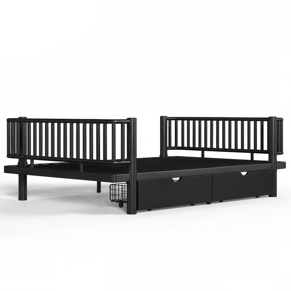 English Elm Full Size Metal Platform Storage Bed Low Profile Steel Frame with Built-in Drawers Black W5305P471350