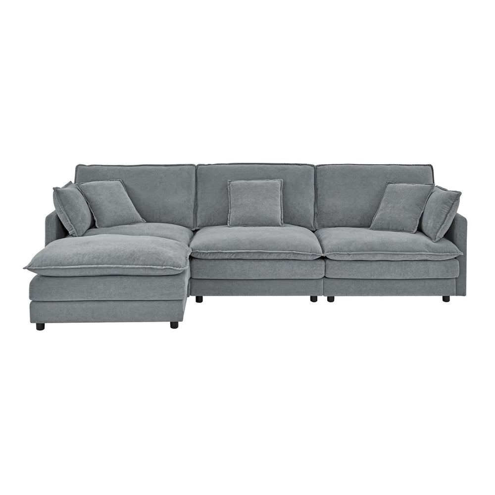 English Elm Modern Sectional Convertible Sofa with Ottoman, Oversized L-Shaped 4-Seater Towel Fabric Comfort Grey W1413S00079