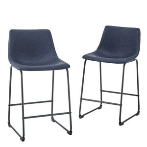 English Elm Walker Edison - Industrial Faux Leather Counter Stools, Set Of 2 - Blue