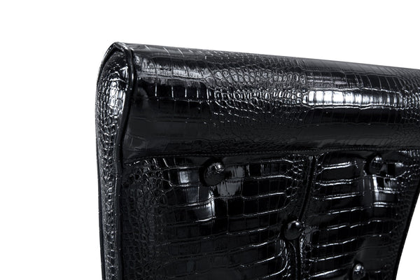 English Elm A Set of 2 Crystal Button Faux Leather Dining Chairs with Embossed Croc Texture Black W3226P344029