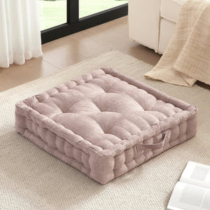 JLA Home Intelligent Design - Poly Chenille Square Floor Pillow Cushion with Tufted Scalloped Edge, OEKO-TEX Soft Plush Support Blush ID31-2467