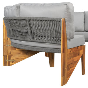 English Elm U_style Circular Patio Sofa Set Pp Rope Woven Steel Frame Acacia Wood Resort Lounge Grey WY000468AAE
