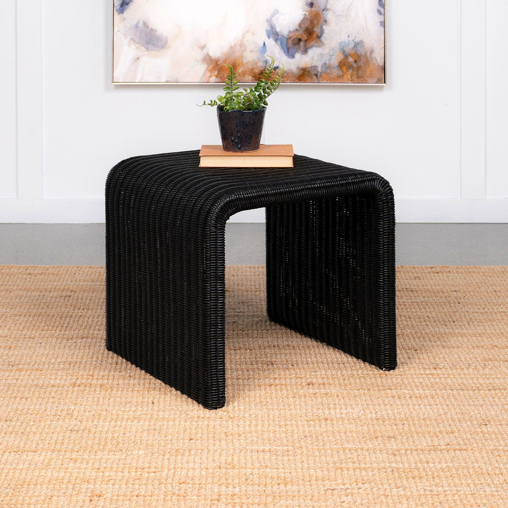 English Elm Gage Rattan and Iron Square Side Table Retro Boho Accent for Living or Bedroom B062P440511