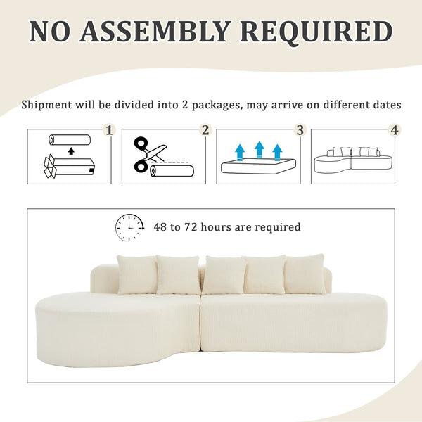 English Elm 110.2 Curved L-Shape Boneless Couch White - Deep-Seat Sectional with 5 Pillows, Memory Foam Comfort W1249S00009