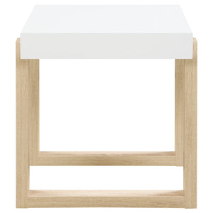 English Elm Gwen High Gloss White End Table With Natural Sled Base - Modern Accent For Small Spaces & Decor B062P333452