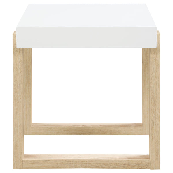 English Elm Gwen High Gloss White End Table With Natural Sled Base - Modern Accent For Small Spaces & Decor B062P333452