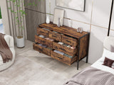 English Elm Wood Dresser With 7 Drawers, Wooden Storage Closet For Bedroom, Solid Clothes Cabinet With Sturdy Steel Frame, 48.58"W×15.75"D×31.22"H, 48 Inch, Rustic Brown