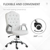 English Elm Vinsetto Home Office Chair, Velvet Computer Chair, Button Tufted Desk Chair With Swivel Wheels, Adjustable Height, and Tilt Function, White