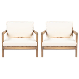 English Elm Outdoor Acacia Wood Club Chairs with Wicker Backs and Beige Cushions Set of 2 N772P381363L