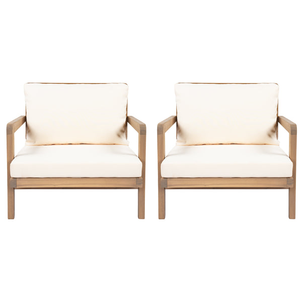 English Elm Outdoor Acacia Wood Club Chairs with Wicker Backs and Beige Cushions Set of 2 N772P381363L
