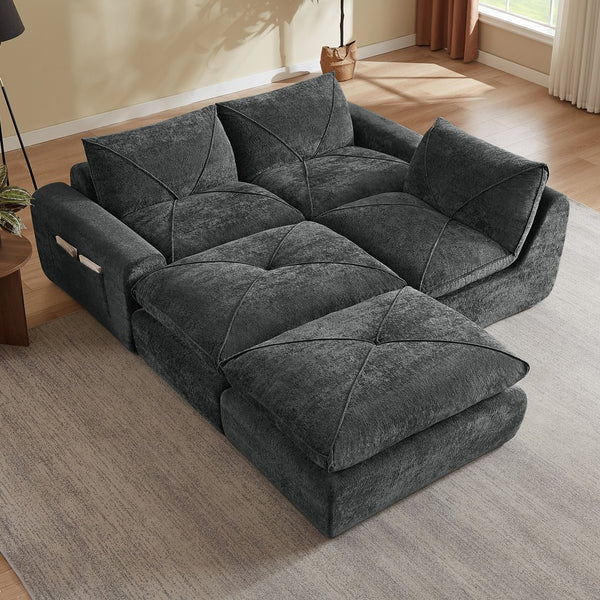 English Elm Modern Chenille Modular Sectional Sofa with Foot Pedals for Living Room Comfort Dark Gray W3396S00074