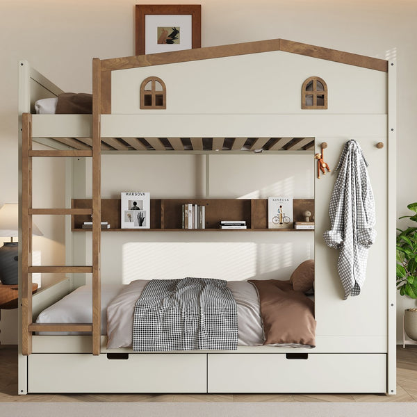 English Elm Twin Triple Metal Bunk Bed Matte Powder Coated Frame with Full Safety Guardrails W1580S00637