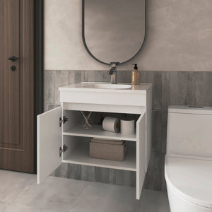 English Elm FM Modern Floating Bathroom Vanity with Integrated Sink and Soft-Close Door for Sleek Storage White 29 L x 23 W x 13 H B128P293883