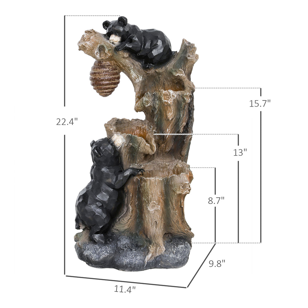 English Elm Outdoor Three Tier Bear Beehive Garden Fountain with Led Lights and Adjustable Pump T3971P390424