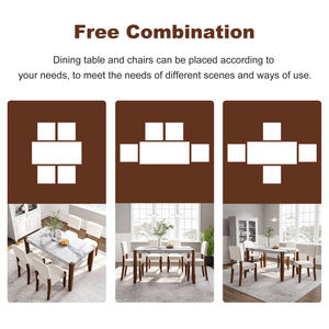 English Elm 5-Piece Modern Dining Set with 46.5" Faux Marble Table & 4 Upholstered Rubberwood Chairs, Space-Saving Elegance for Kitchen and Dining SQ000885AAK