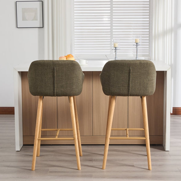 English Elm Modern Linen Upholstered Barstools with Oak Legs Armrests and Footrest for Kitchen Islands Green W395P396315