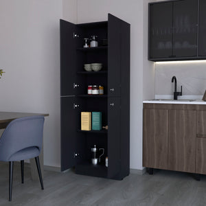 English Elm Cameron Pantry Cabinet for Modern Kitchens with 4 Doors, 5 Hidden Shelves, Elegant Space-Saving Design Black 42.92 L x 28.75 W x 5.12 H B128P189935