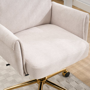 English Elm Mid-back Striped Fabric Office Chair with Gold Base Ergonomic Memory Foam Lumbar White W2311P420440
