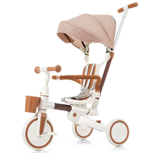 English Elm 7 in 1 Convertible Toddler Tricycle Aluminum Frame Push Trike with Rotating Seat Canopy Ivory N726P300636O
