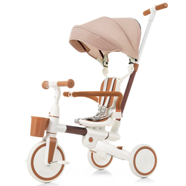 English Elm 7 in 1 Convertible Toddler Tricycle Aluminum Frame Push Trike with Rotating Seat Canopy Ivory N726P300636O