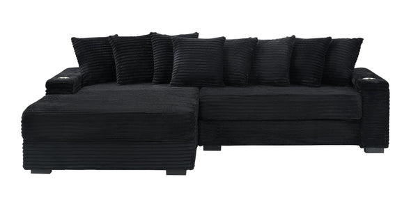 English Elm 111.4-inch corduroy L-shaped sofa with reversible chaise, armrest cup holders, lockers, sturdy frame Black W1278S00105