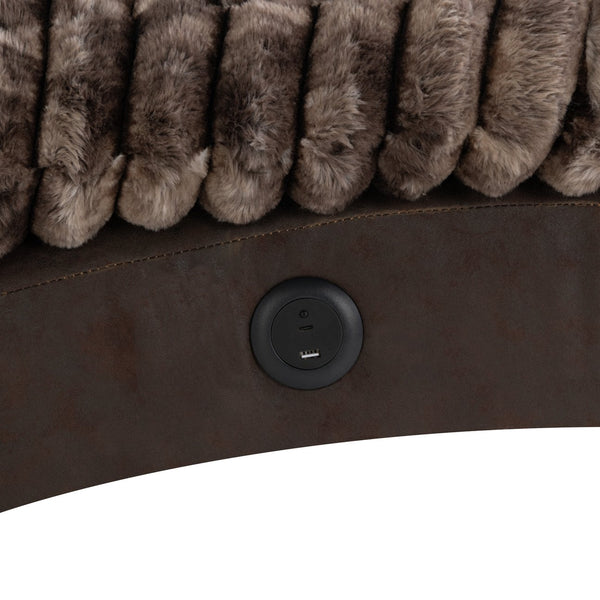 English Elm DENISE Plush Java Accent Chaise with USB Port, LED Lighting, Brown Wood Frame, Ultra-Soft Fabric Comfort B201P291898