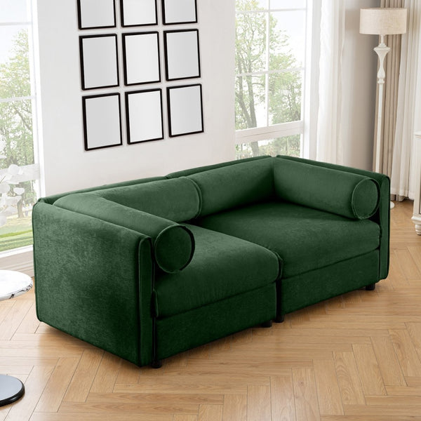 English Elm Stylish Green Chenille 2-Seater Sofa With Hidden Storage, Ergonomic Cylindrical Backrest & Armrests W714S01057-GIGA