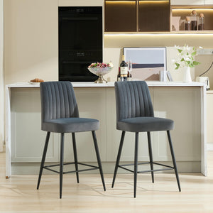 English Elm Adjustable Velvet Bar Chairs Set Of 2 - Modern Dark Grey Upholstered Seating For Kitchen & Dining W3615P340658